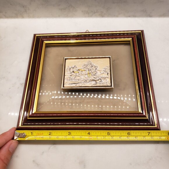 Vintage Art Decor Sterling Silver 925 Picture of Houses, Stream, Bridge - Picture 5 of 7